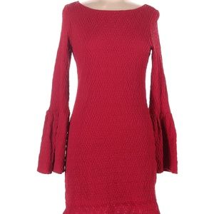 Red Red Basically Me boutique-style dress with bell sleeves
